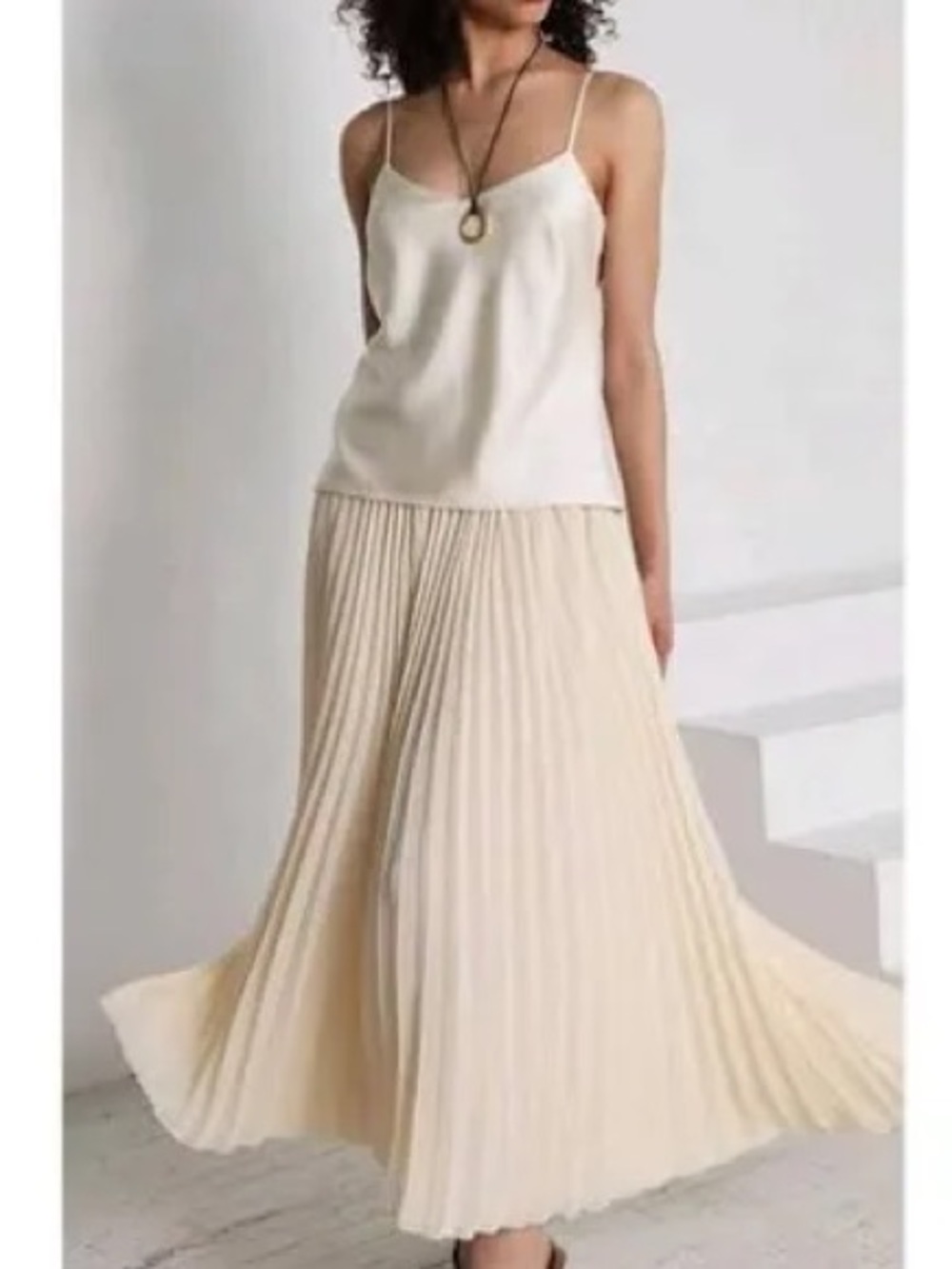Avec Les Filles Cream Pleated Maxi Dress